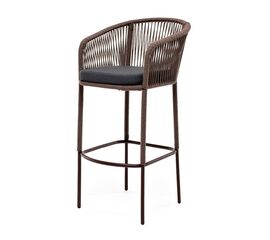 "Марсель" стул барный плетеный из роупа, каркас из стали коричневый (RAL8016) муар, роуп коричневый круглый, ткань темно-серая 027 | Интернет магазин мебели и декора LifeDekor