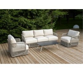 "Альбано" лаунж-зона 5-местная плетеная из роупа (веревки), каркас алюминиевый светло-серый, роуп серый меланж | Интернет магазин мебели и декора LifeDekor