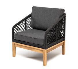 "Канны" кресло плетеное из роупа (узелки), основание дуб, роуп темно-серый круглый, ткань темно-серая 027 | Интернет магазин мебели и декора LifeDekor