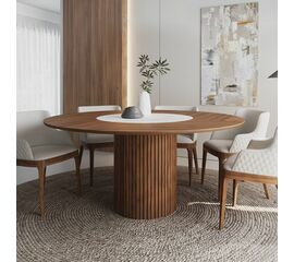 Стол круглый Denver 120, керамика матовая + шпон / опора дерево | Интернет магазин мебели и декора LifeDekor