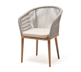 "Марсель" стул плетеный из роупа, основание дуб, роуп серый меланж круглый, ткань бежевая 15052 | Интернет магазин мебели и декора LifeDekor