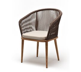 "Марсель" стул плетеный из роупа, основание дуб, роуп коричневый круглый, ткань бежевая 15052 | Интернет магазин мебели и декора LifeDekor
