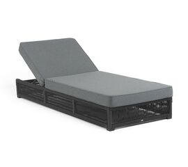 "Ривьера" шезлонг плетеный из роупа, каркас алюминий темно-серый (RAL7024) муар, роуп темно-серый круглый, ткань темно-серая 027 | Интернет магазин мебели и декора LifeDekor