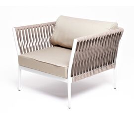 "Касабланка" кресло плетеное из роупа, каркас алюминий светло-серый (RAL7035) муар, роуп серо-коричневый 23мм, ткань бежевая 15052 | Интернет магазин мебели и декора LifeDekor