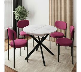 Стол круглый раздвижной Твист (90+30) цемент светлый / опоры черные | Интернет магазин мебели и декора LifeDekor