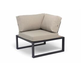 "Тулон" угловой модуль, каркас алюминий, HPL "дуб", черный муар, ткань бежевая 15052 | Интернет магазин мебели и декора LifeDekor