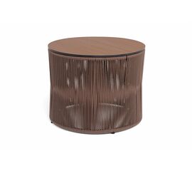 "Авиньон" журнальный стол из HPL круглый Ø70 H55, каркас из алюминия коричневый (RAL8016) муар, цвет "дуб", роуп коричневый круглый | Интернет магазин мебели и декора LifeDekor