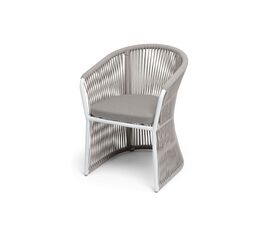 "Романо" стул плетеный из роупа, каркас алюминий белый муар, роуп бежевый круглый, ткань бежевая 15052 | Интернет магазин мебели и декора LifeDekor