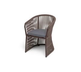 "Романо" стул плетеный из роупа, каркас алюминий коричневый (RAL8016) муар, роуп коричневый круглый, ткань темно-серая 027 | Интернет магазин мебели и декора LifeDekor