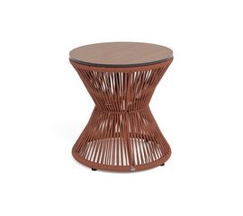 "Мадрид" журнальный стол из HPL круглый Ø50 H55, каркас из алюминия коричневый (RAL8016) муар, цвет "дуб", роуп красный (8372) круглый tex | Интернет магазин мебели и декора LifeDekor