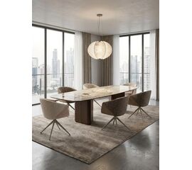 Стол ТЕРРА (TERRA) 240 (360) БЕЖЕВЫЙ МРАМОР TL-331, испанская керамика / Орех, ®DISAUR | Интернет магазин мебели и декора LifeDekor