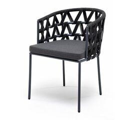 "Диего" стул плетеный из роупа, каркас из стали темно-серый (RAL7024) муар, роуп темно-серый круглый, ткань темно-серая 027 | Интернет магазин мебели и декора LifeDekor