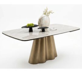 Стол КАРЛЕС (CARLES) 180 БЕЖЕВЫЙ МРАМОР (GLOSS SAND FLOW) керамика / Золотой винтаж каркас, ®DISAUR | Интернет магазин мебели и декора LifeDekor