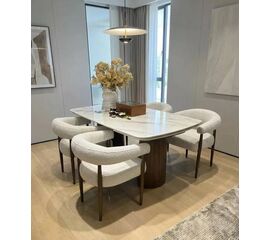 Стол ВЕСТБЕРГ (WESTBERG) 180 КАЛАКАТТА (GLOSS CALACATTA GOLD SOLID CERAMIC) / Орех натур, ®DISAUR | Интернет магазин мебели и декора LifeDekor