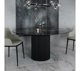 Стол раскладной круглый Нолан 120+40, керамика глянцевая, черная | Интернет магазин мебели и декора LifeDekor