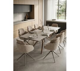 Стол КОСТА (COSTA) 180 ТРАВЕРТИН (MATTE SPANISH TRAVERTINE) керамика/ Латте / Орех натур, ®DISAUR | Интернет магазин мебели и декора LifeDekor