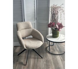 Стул АРНЭ (ARNE) 360 град, цвет БЕЖЕВЫЙ EYELASH -120, фактурный шенилл / ЧЕРНЫЙ каркас, ®DISAUR | Интернет магазин мебели и декора LifeDekor