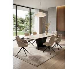 Стол ЛАВА (LAVA) 200 БЕЖЕВЫЙ МРАМОР TL-616, испанская керамика / Черный каркас, ®DISAUR | Интернет магазин мебели и декора LifeDekor