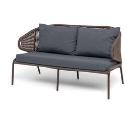 "Милан" диван 2-местный плетеный из роупа, каркас алюминий коричневый (RAL8016) муар, роуп коричневый круглый, ткань темно-серая 027 | Интернет магазин мебели и декора LifeDekor