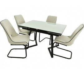 Обеденная группа (Стол Римини и 4 стула Эльзас), стекло белый | Интернет магазин мебели и декора LifeDekor