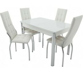 Обеденная группа (Стол Гамбург стекло и 4 стула Чинзано), белый | Интернет магазин мебели и декора LifeDekor