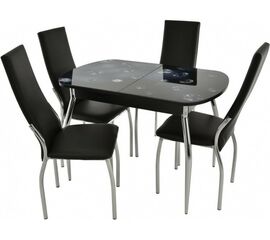 Обеденная группа (Стол Ривьера СВ фотопечать Текстура 9 и 4 стула Асти), черный | Интернет магазин мебели и декора LifeDekor