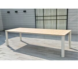 "Прага" обеденный стол с тиковой столешницей и алюминиевым каркасом | Интернет магазин мебели и декора LifeDekor