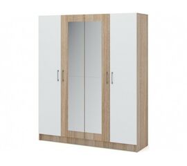 Шкаф «Алена» 4дв с зеркалом, Дуб сонома/Белый | Интернет магазин мебели и декора LifeDekor