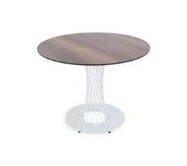 "Диего" обеденный стол из HPL круглый Ø100см, цвет "дуб", каркас белый | Интернет магазин мебели и декора LifeDekor