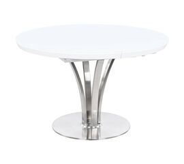 Стол обеденный раскладной T7082 (1200-1600x1200x760) WHITE белое матовое стекло/белый лак | Интернет магазин мебели и декора LifeDekor