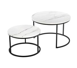 Набор кофейных столиков Tango белый мрамор с чёрными ножками, 2шт | Интернет магазин мебели и декора LifeDekor