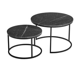 Набор кофейных столиков Tango серый мрамор с чёрными ножками, 2шт | Интернет магазин мебели и декора LifeDekor