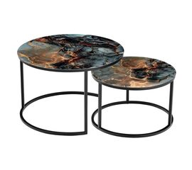 Набор кофейных столиков Tango космический с чёрными ножками, 2шт | Интернет магазин мебели и декора LifeDekor