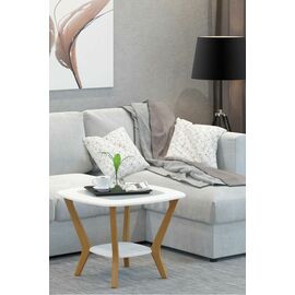 Стол журнальный Мельбурн со стеклом белый/дуб светлый | Интернет магазин мебели и декора LifeDekor