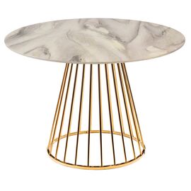 Стол Liverpool диам.100см, керамогранит белый мрамор с золотистыми ножками | Интернет магазин мебели и декора LifeDekor