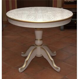 Стол обеденный раздвижной Круглый (Белый / патина золото) | Интернет магазин мебели и декора LifeDekor