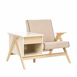 Сканди комбо (кресло+тумба) (Натуральное дерево/дуб шампань, ткань Verona Vanilla, кант Verona Brown) | Интернет магазин мебели и декора LifeDekor