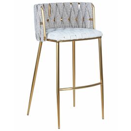 Стул барный DOBRIN EMMA GOLD, белый PU (T-01), белая ткань (F-49), Вариант: белый PU (T-01), белая ткань (F-49) | Интернет магазин мебели и декора LifeDekor