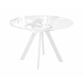 Стол DikLine SFC110 d1100 стекло Оптивайт Белый мрамор/подстолье белое/опоры белые | Интернет магазин мебели и декора LifeDekor