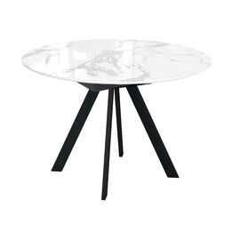 Стол DikLine SFC110 d1100 стекло Оптивайт Белый мрамор/подстолье черное/опоры черные | Интернет магазин мебели и декора LifeDekor