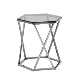 Журнальный столик Круз 48*42 стекло smoke сталь темный хром | Интернет магазин мебели и декора LifeDekor