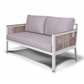 "Сан Ремо" диван 2-местный плетеный из роупа, каркас алюминий белый, роуп бежевый, ткань бежевая | Интернет магазин мебели и декора LifeDekor