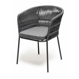 "Бордо" стул плетеный из роупа (колос), каркас из стали серый (RAL7022) муар, роуп серый 15мм, ткань серая | Интернет магазин мебели и декора LifeDekor