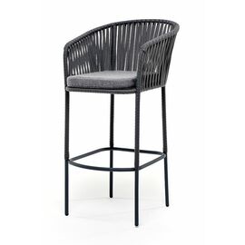 "Бордо" стул барный плетеный из роупа, каркас из стали серый (RAL7022) муар, роуп серый 15мм, ткань серая | Интернет магазин мебели и декора LifeDekor