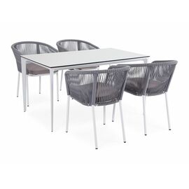 "Малага" обеденная группа на 4 персоны со стульями "Марсель", каркас белый, роуп светло-серый | Интернет магазин мебели и декора LifeDekor