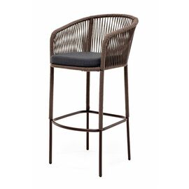 "Марсель" стул барный плетеный из роупа, каркас из стали коричневый (RAL8016) муар, роуп коричневый круглый, ткань темно-серая | Интернет магазин мебели и декора LifeDekor