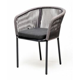 "Марсель" стул плетеный из роупа, каркас из стали серый (RAL7022) муар, роуп серый круглый, ткань серая | Интернет магазин мебели и декора LifeDekor