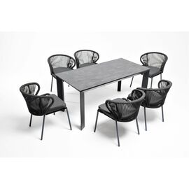 "Венето" обеденная группа на 6 персон со стульями "Милан", каркас темно-серый, роуп темно-серый | Интернет магазин мебели и декора LifeDekor
