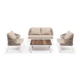 "Милан" лаунж-зона 4-местная плетеная из роупа (веревки), каркас алюминиевый белый, роуп бежевый | Интернет магазин мебели и декора LifeDekor