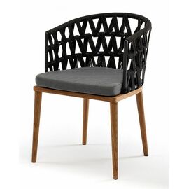 "Диего" стул плетеный из роупа, основание дуб, роуп темно-серый круглый, ткань серая | Интернет магазин мебели и декора LifeDekor